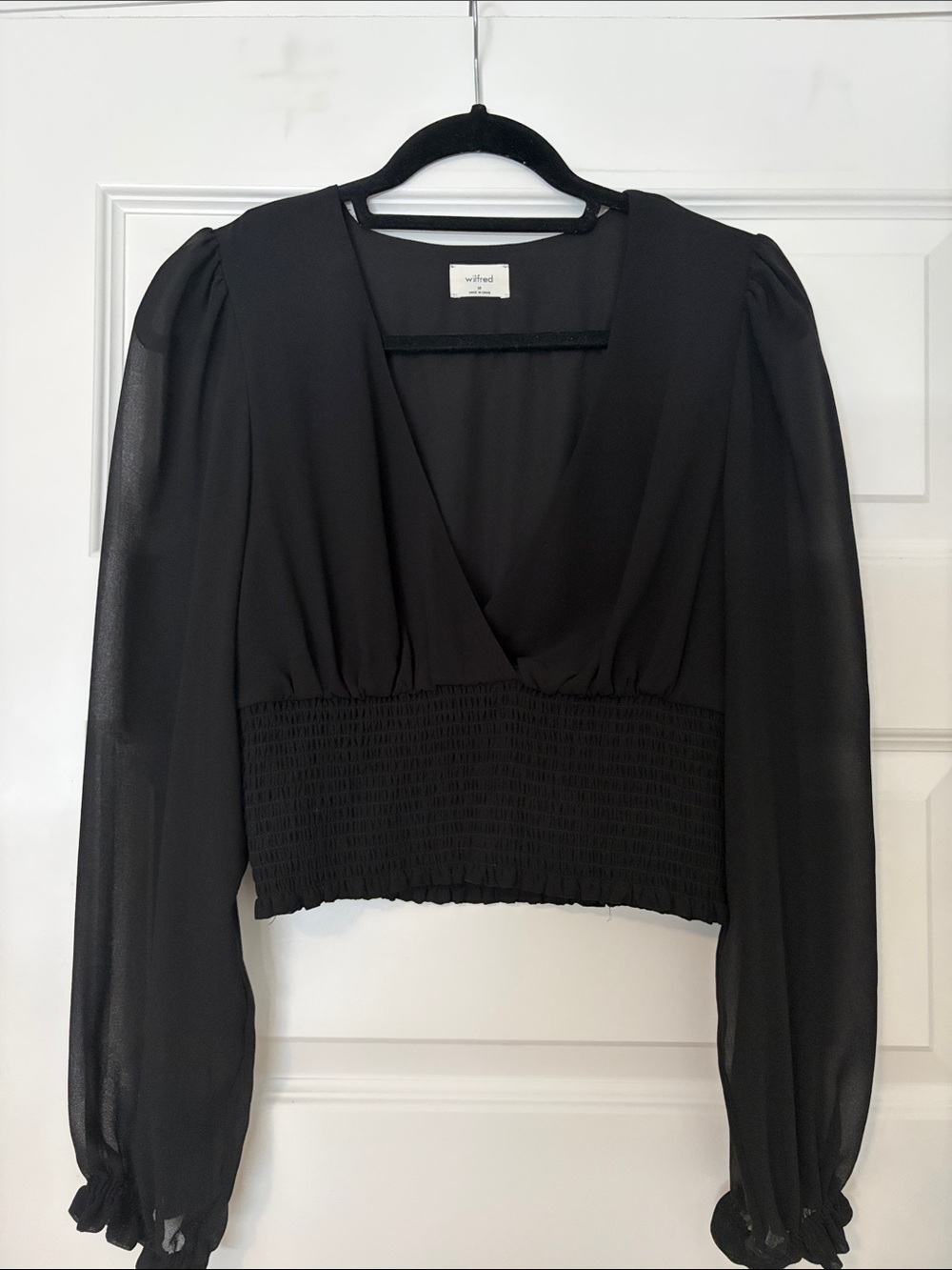 Wilfred Black V-Neck Smocked-Waist Blouse